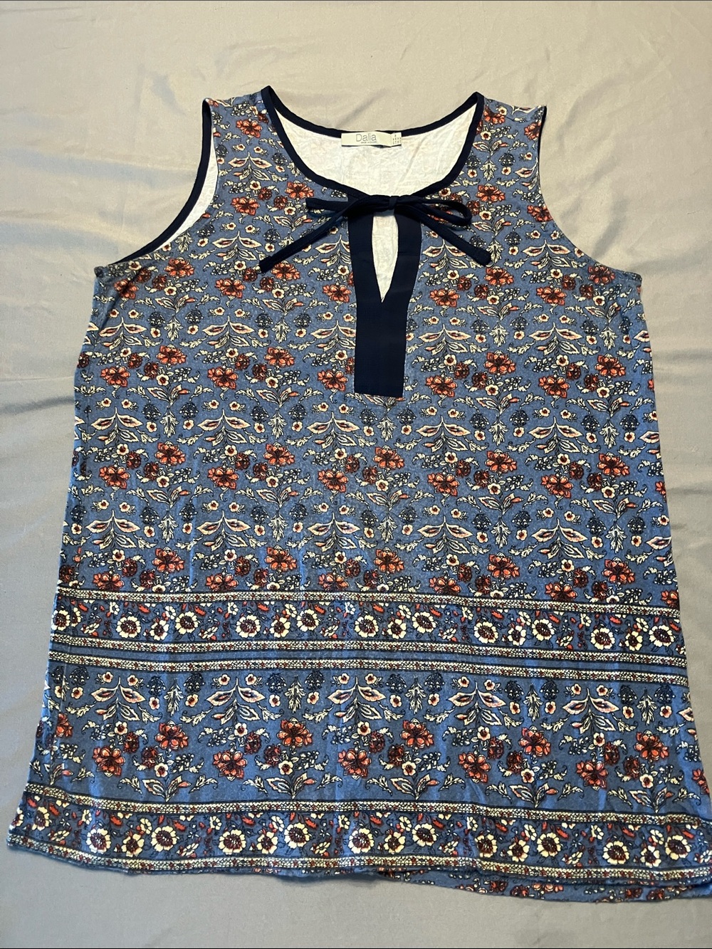Dalia Blue Floral Tie-Front Sleeveless Tank